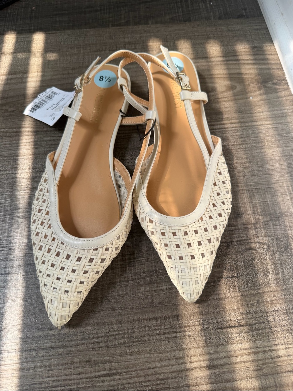 Nine West Cream Woven Pointed Slingback Flats